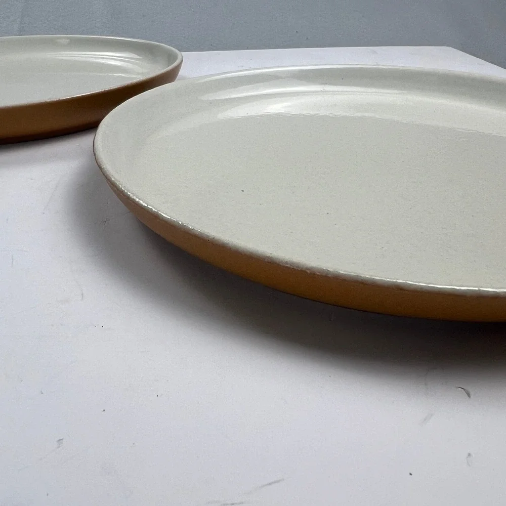 West Elm Aaron Probyn Dinner Plates Set 2 Gray Ochre Stoneware MidCentury Modern